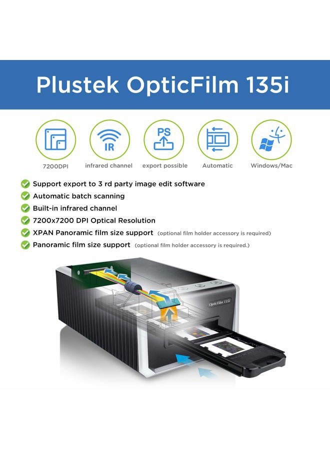 Plustek OpticFilm 135i - Automatic Film & Slide Scanner, Batch converts 35mm Slides & Film Negatives, Support 3rd Party Editing Software Export with 7200 dpi Resolution and Infrared Dust/Scratch Remo… - Image 2