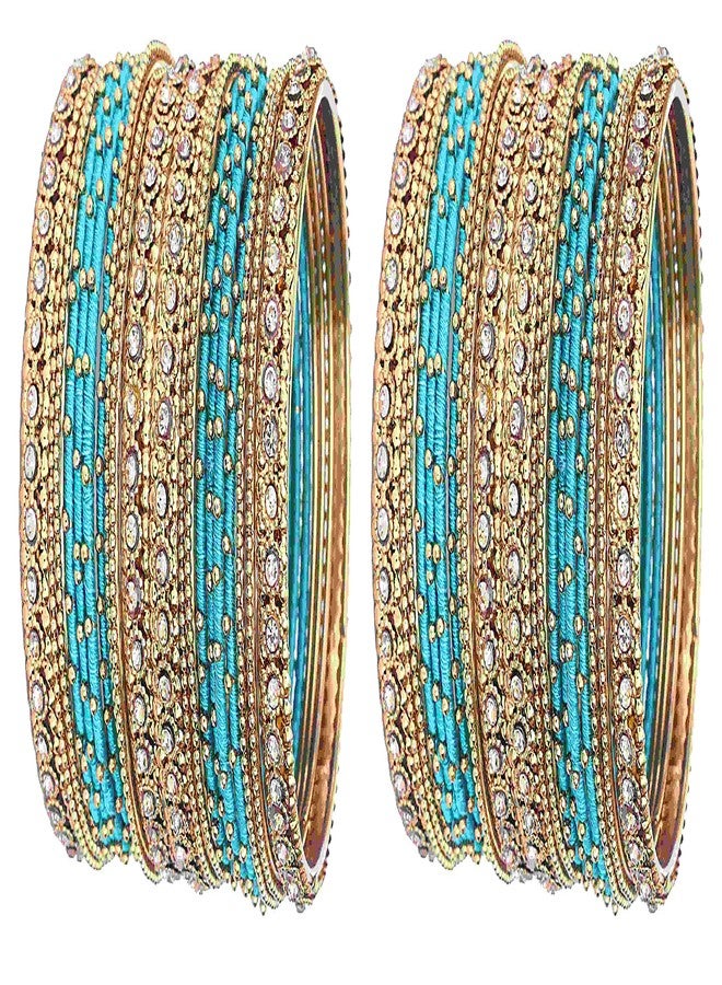 ZULKA Get your traditions Silk Thread, Metal Bangle Set With Zircon For Women &Girls (Pack of 2 Set, Radium-2.8) - Image 1