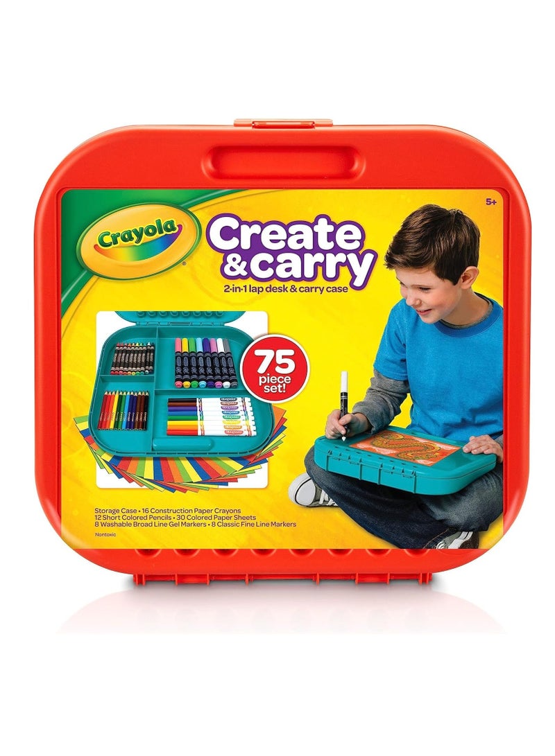 كرايولا مجموعة منضدة كمبيوتر محمول وحقيبة حمل 2 في 1 من كريت آند كاري مكونة من 75 قطعة - متنوعة، قد يختلف اللون - Image 1