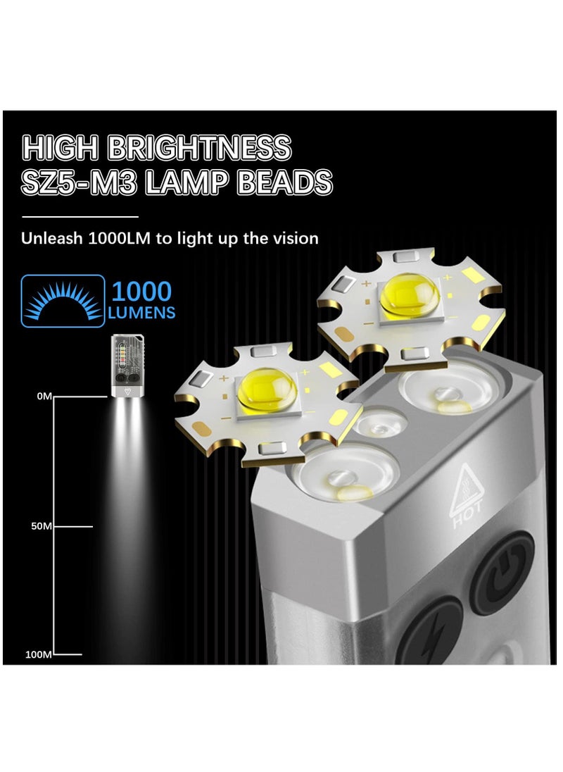 Mini LED Keychain Flashlight, Rechargeable Pocket Torch with 14 Modes 1000LM Small Powerful Torch IPX4 Transparent EDC Flashlight with UV Light  Magnetic Tail for Camping Hiking Emergency - Image 5