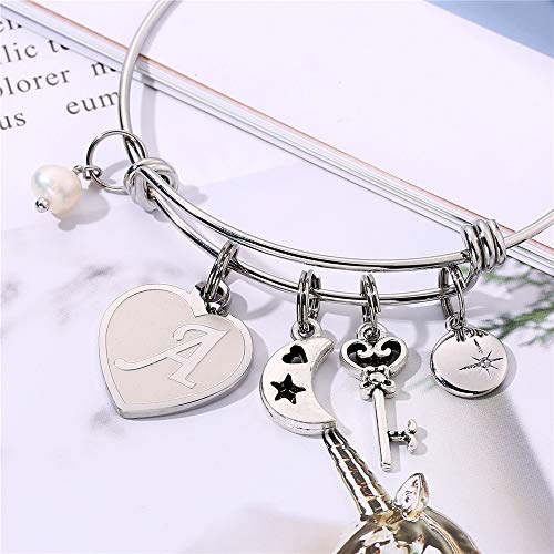 M MOOHAM Heart Charm Bracelets for Women - Initial Charm Engraved Letter A Initial Bracelet Stainless Steel Expandable Charms Bangle Bracelets Birthday Jewelry Gifts for Women Teen Girls Bridesmaids Gifts - Image 4