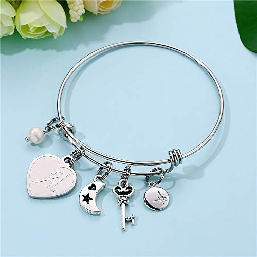 M MOOHAM Heart Charm Bracelets for Women - Initial Charm Engraved Letter A Initial Bracelet Stainless Steel Expandable Charms Bangle Bracelets Birthday Jewelry Gifts for Women Teen Girls Bridesmaids Gifts - Image 2