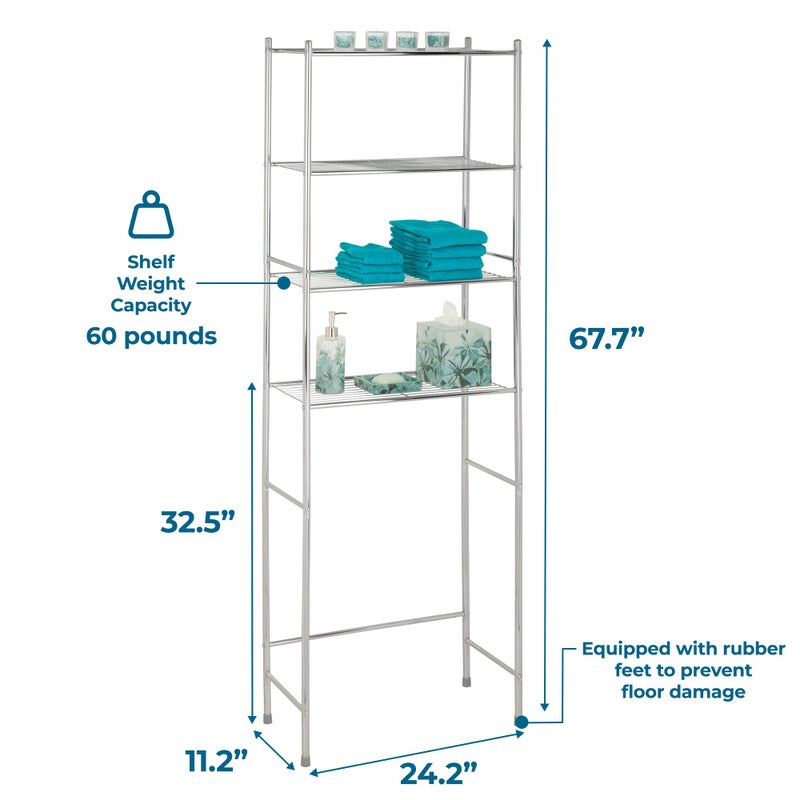 Honey Can Do Honey-Can-Do 4-Tier Over-The-Toilet Storage Shelf - Space-Saving Steel Bathroom Restroom Organizer with Neutral Chrome Finish, Ideal for Towels, Toiletries, & Essentials - 24"W x 68"H x 11"D - Image 5