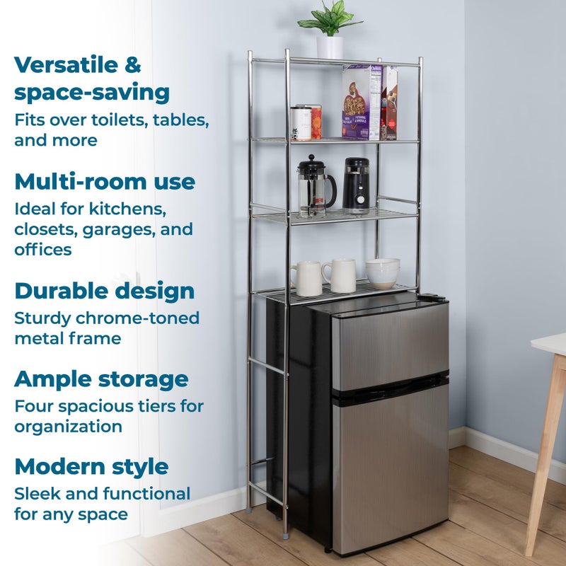 Honey Can Do Honey-Can-Do 4-Tier Over-The-Toilet Storage Shelf - Space-Saving Steel Bathroom Restroom Organizer with Neutral Chrome Finish, Ideal for Towels, Toiletries, & Essentials - 24"W x 68"H x 11"D - Image 4