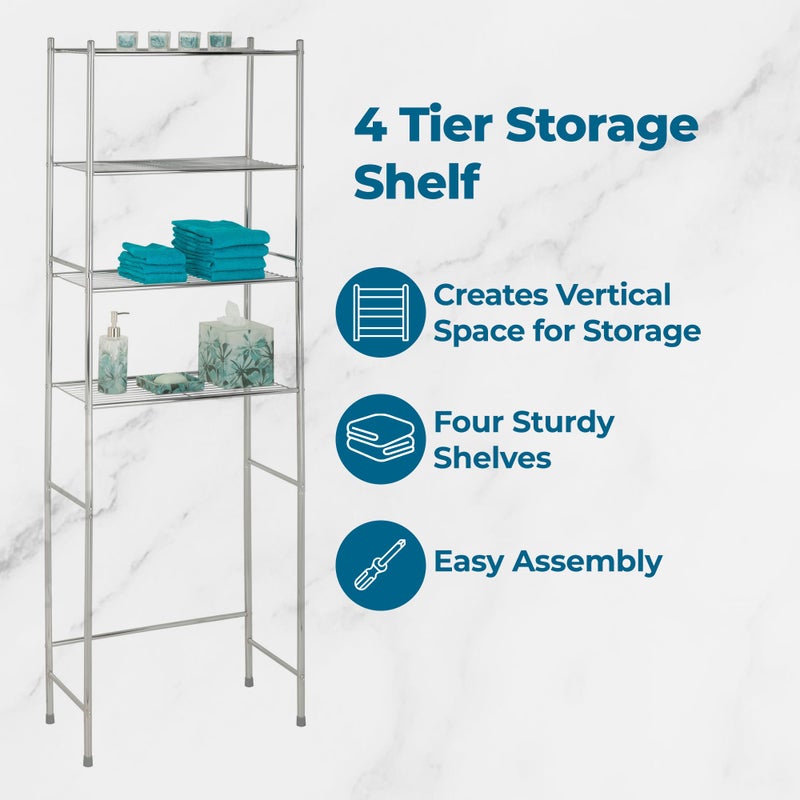 Honey Can Do Honey-Can-Do 4-Tier Over-The-Toilet Storage Shelf - Space-Saving Steel Bathroom Restroom Organizer with Neutral Chrome Finish, Ideal for Towels, Toiletries, & Essentials - 24"W x 68"H x 11"D - Image 3