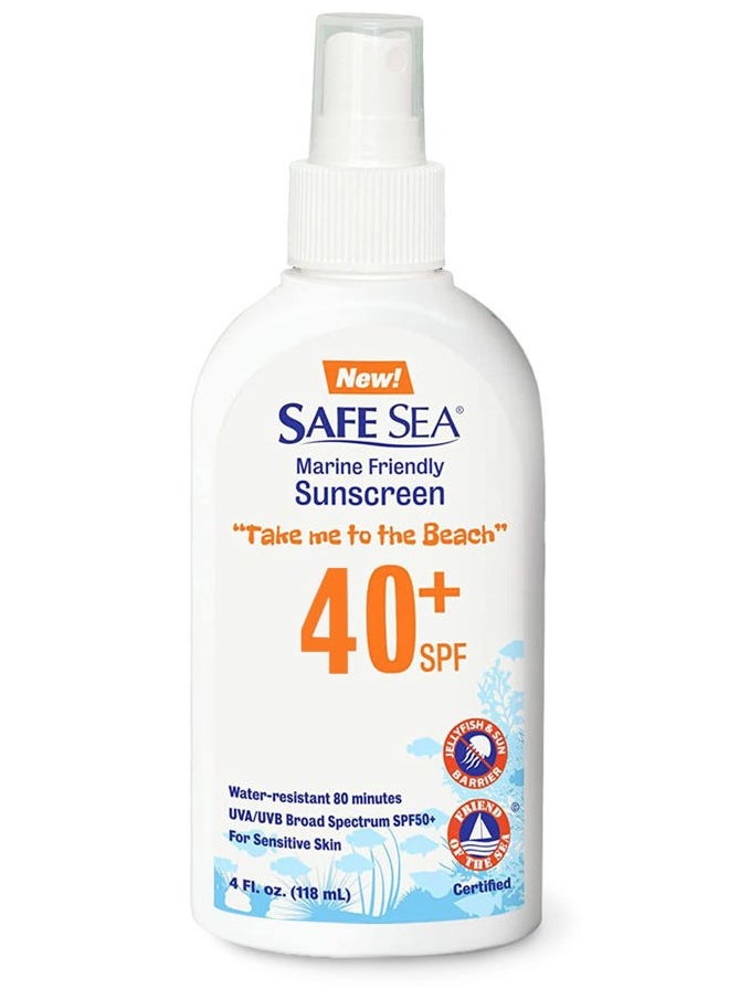 safe sea - Safe Sea Jellyfish Sting-Blocking Sunscreen, SPF 40+ Spray 4 Fl oz, Waterproof, Biodegradable, Coral Reef-Safe – Body and Face Sunscreen, Anti-Jellyfish and Sea-Lice sting protection. - Image 1