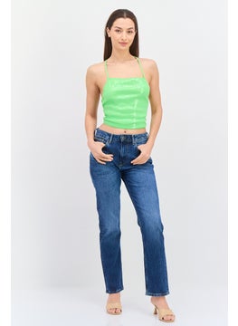 Annorlunda Women Halter Neck Strappy Back Crop Top, Lime  - Image 3