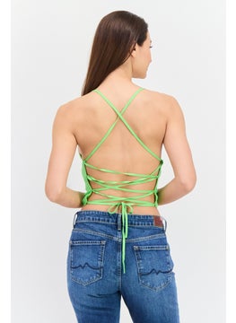 Annorlunda Women Halter Neck Strappy Back Crop Top, Lime  - Image 2