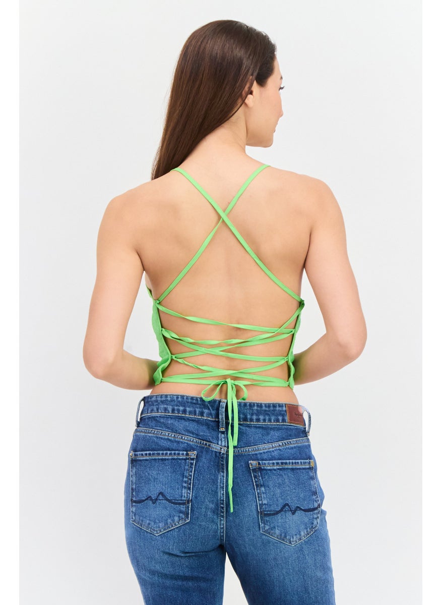 Annorlunda - Women Halter Neck Strappy Back Crop Top, Lime - Image 1