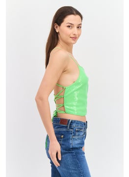 Annorlunda Women Halter Neck Strappy Back Crop Top, Lime  - Image 1