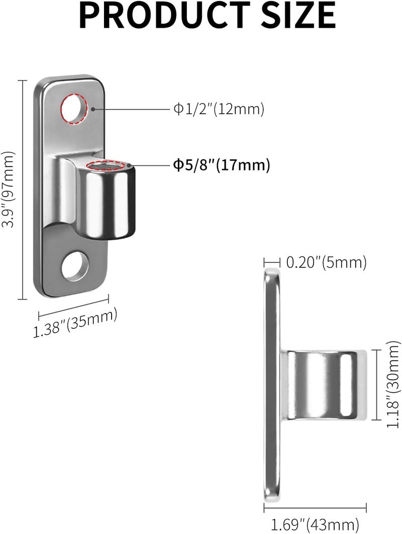 UCDOET Wall Mount Gate Hinge, Stainless Steel Gate Hinges Heavy Duty for Farm or Fence Gate, Fit 5/8'' Pin Chain Link Fence Gate Hinge-2Pcs（Not Screws） - Image 4
