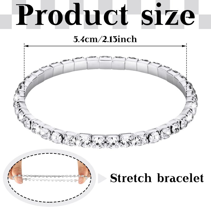 Kajaia 48 Pcs Silver Rhinestone Bracelets for Women Stretch Bracelets Stackable Crystal Tennis Bracelet Set for Jewelry Party - Image 2