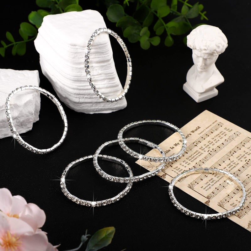 Kajaia 48 Pcs Silver Rhinestone Bracelets for Women Stretch Bracelets Stackable Crystal Tennis Bracelet Set for Jewelry Party - Image 5