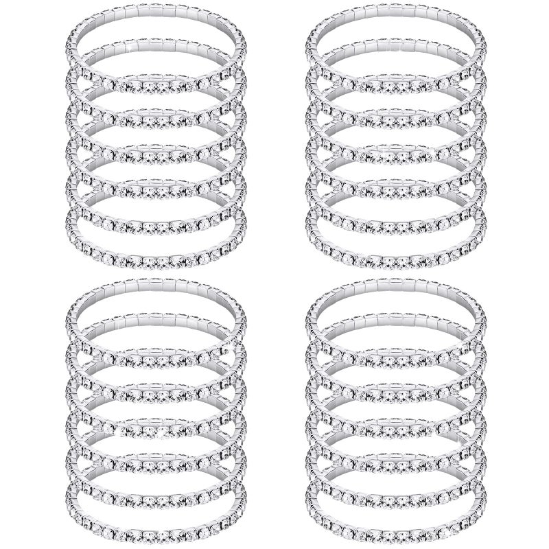 Kajaia 48 Pcs Silver Rhinestone Bracelets for Women Stretch Bracelets Stackable Crystal Tennis Bracelet Set for Jewelry Party - Image 1