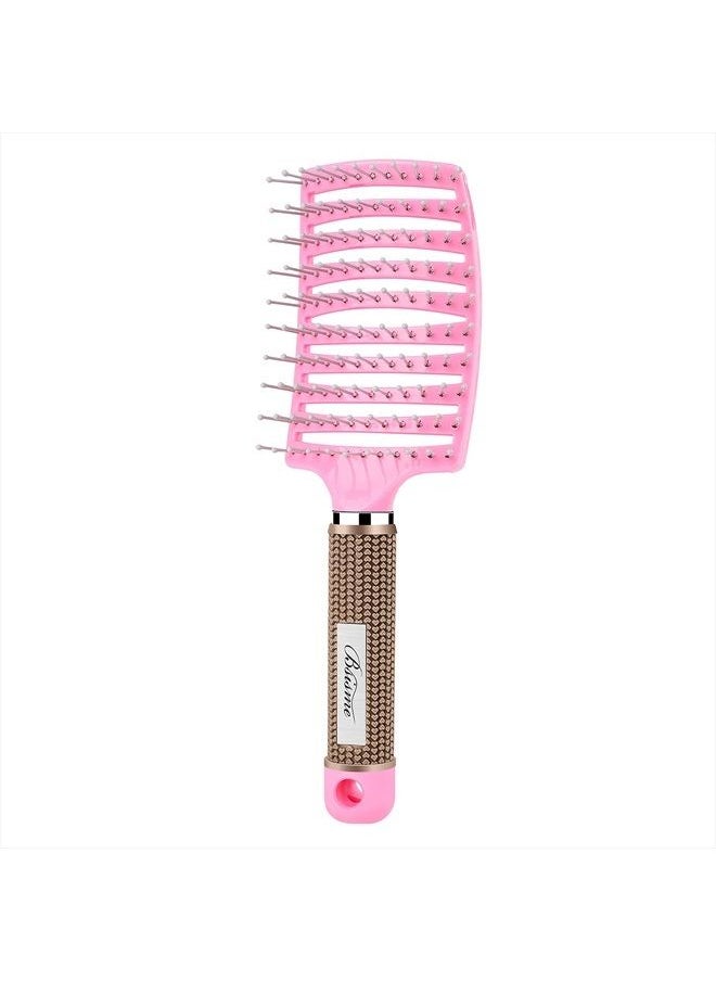 Bsisme - Hair Brush, Curved Vented Brush Faster Blow Drying, Professional Curved Vent Styling Hair Brushes for Women, Men, Paddle Detangling Brush for Wet Dry Curly Thick Straight Hair(Pink) - Image 1