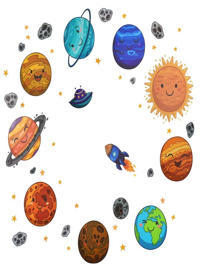 Maydahui Universe Space Planets Wall Decal Solar System Wall Stickers (35 x 35 Inch) Peel Stick Removable Cartoon Planets Art Mural Decor for Kids Room Boys Bedroom Nursery - Image 1