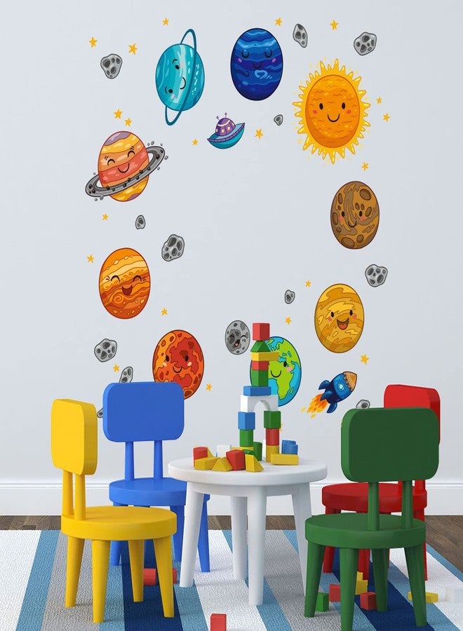Maydahui Universe Space Planets Wall Decal Solar System Wall Stickers (35 x 35 Inch) Peel Stick Removable Cartoon Planets Art Mural Decor for Kids Room Boys Bedroom Nursery - Image 3