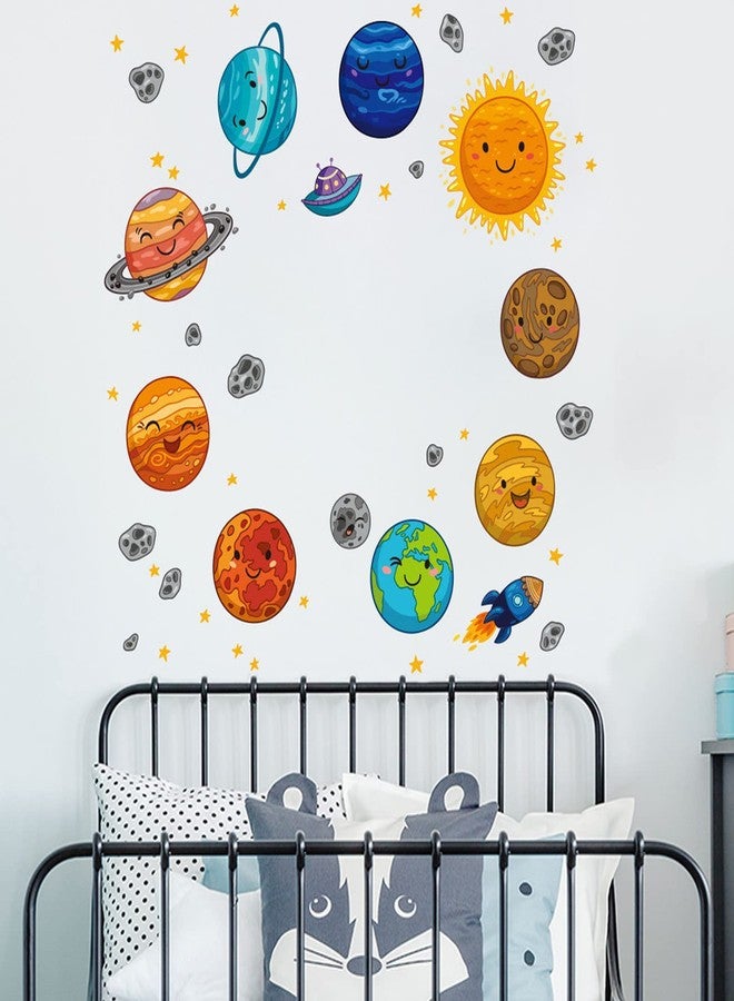 Maydahui Universe Space Planets Wall Decal Solar System Wall Stickers (35 x 35 Inch) Peel Stick Removable Cartoon Planets Art Mural Decor for Kids Room Boys Bedroom Nursery - Image 5