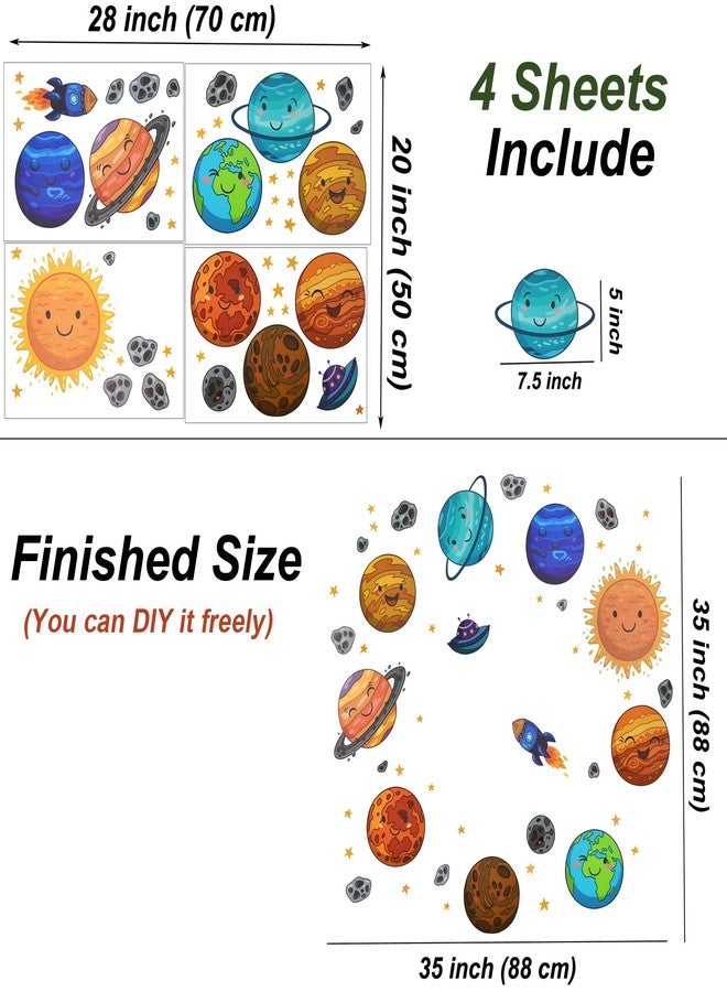 Maydahui Universe Space Planets Wall Decal Solar System Wall Stickers (35 x 35 Inch) Peel Stick Removable Cartoon Planets Art Mural Decor for Kids Room Boys Bedroom Nursery - Image 2