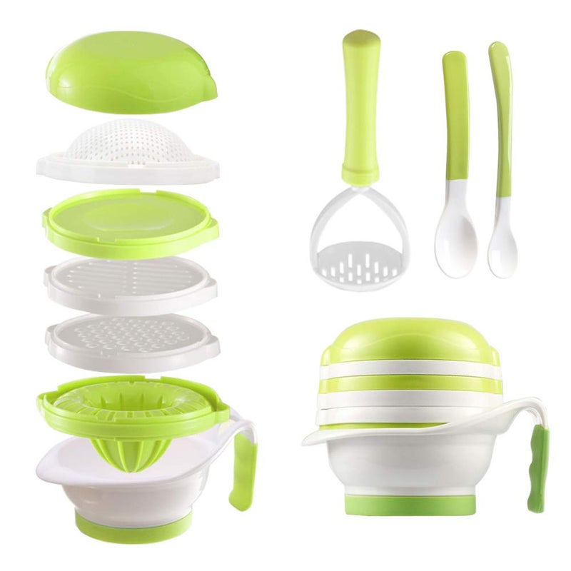 Matyz Versatile Baby Food Maker Set - Toddler Food Mills with Mash Bowl, Hand Masher, Citrus Juicer, Grater - Making Homemade Baby Food - Fruits and Vegetables Masher - No BPA ( Green) - Image 1