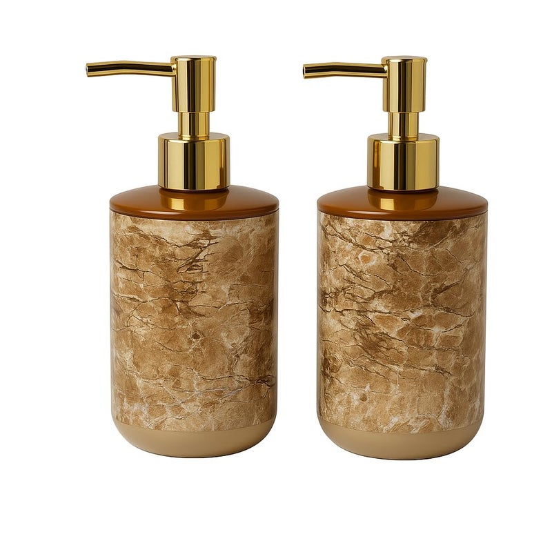 LAGET ® 300ml Soap Dispenser for Wash Basin - Marble Golden Print | Kitchen and Bathroom Accessories Items | Refillable Handwash Dispenser Bottle- Set of 2 (Brown Twinkle) - Image 4