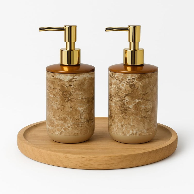 LAGET ® 300ml Soap Dispenser for Wash Basin - Marble Golden Print | Kitchen and Bathroom Accessories Items | Refillable Handwash Dispenser Bottle- Set of 2 (Brown Twinkle) - Image 2