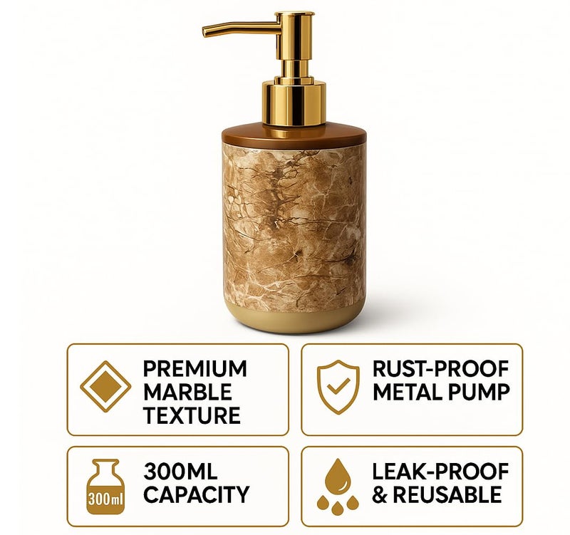 LAGET ® 300ml Soap Dispenser for Wash Basin - Marble Golden Print | Kitchen and Bathroom Accessories Items | Refillable Handwash Dispenser Bottle- Set of 2 (Brown Twinkle) - Image 5
