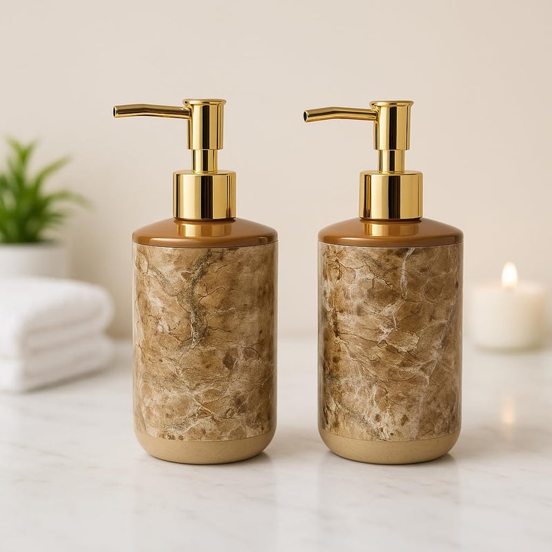 LAGET ® 300ml Soap Dispenser for Wash Basin - Marble Golden Print | Kitchen and Bathroom Accessories Items | Refillable Handwash Dispenser Bottle- Set of 2 (Brown Twinkle) - Image 3