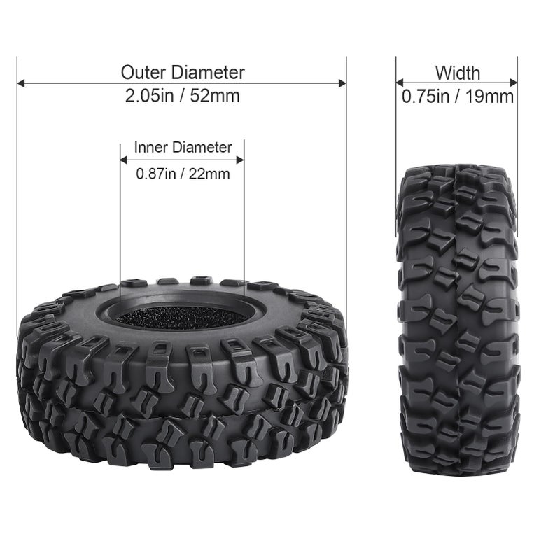 هوبي بارك Hobbypark Soft Rubber SCX24 إطارات 1.0 زاحف الصخور لـ 1/18 TRX4M SCX24 GANCERIAR BRONCO C10 JLU DEATBOLT B17 BETTY 1/18 1/24 RC Crawler Car 4PCS (52x20mm) - Image 2