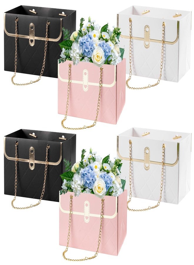 BQMEZRNUS 6 Pcs Flower Paper Gift Bags with Metal Chain, Bouquet Storage Box, Portable Florist Handbag for Wedding, Valentine's Day, Mother's Day, Birthday, and Special Occasions - Image 1