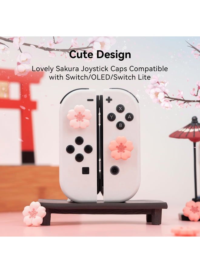 GEEKSHARE 4PCS Silicone game console Thumb Grip Caps, Kawaii Cherry Blossom Joystick Cover Compatible with Switch/OLED/Switch Lite (Sakura) - Image 2