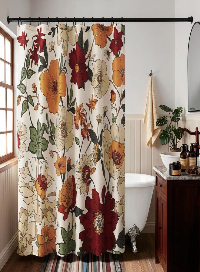 jinchan Lora Vintage Floral Shower Curtain Boho Colorful Beige Shower Curtains for Bathroom Mid Century Modern Botanical Pattern Home Decor Waterproof Fabric Bathroom Curtain with 12 Hooks 70X72 Inch - Image 1