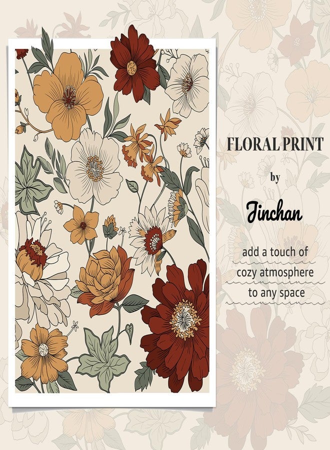 jinchan Lora Vintage Floral Shower Curtain Boho Colorful Beige Shower Curtains for Bathroom Mid Century Modern Botanical Pattern Home Decor Waterproof Fabric Bathroom Curtain with 12 Hooks 70X72 Inch - Image 2