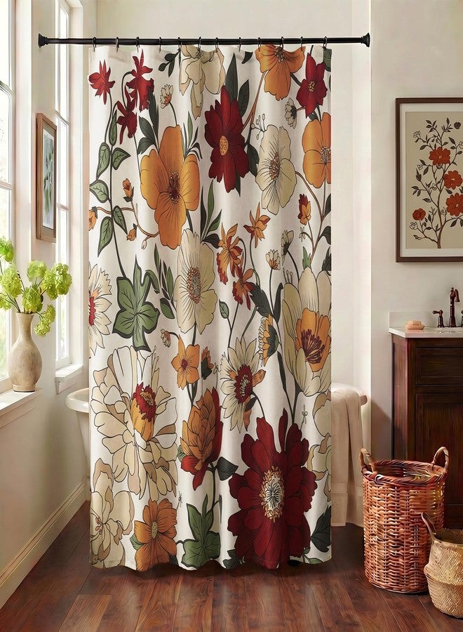 jinchan Lora Vintage Floral Shower Curtain Boho Colorful Beige Shower Curtains for Bathroom Mid Century Modern Botanical Pattern Home Decor Waterproof Fabric Bathroom Curtain with 12 Hooks 70X72 Inch - Image 3