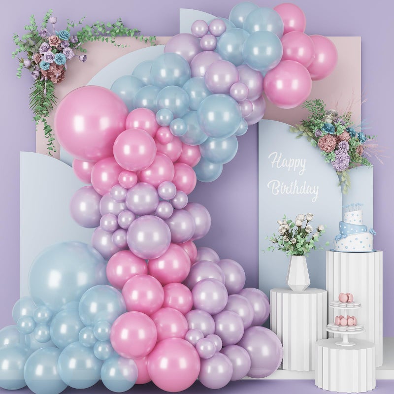 Togvu Pearl Pink Purple Blue Balloon Arch Kit, Pearl Pink Light Purple Blue Latex Balloon Garland, Different Sizes Iridescent Balloons for Wedding Mermaid Frozen Theme Baby Shower Birthday Party Decorations - Image 3