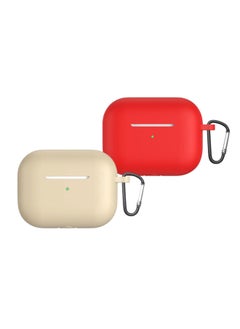 2022 New For Airpods Pro 2nd Generation Case Cover dustproof with hook anti-lost Protector for AirPods Pro2 Waterproof Cases Red with Beige (set of 2)