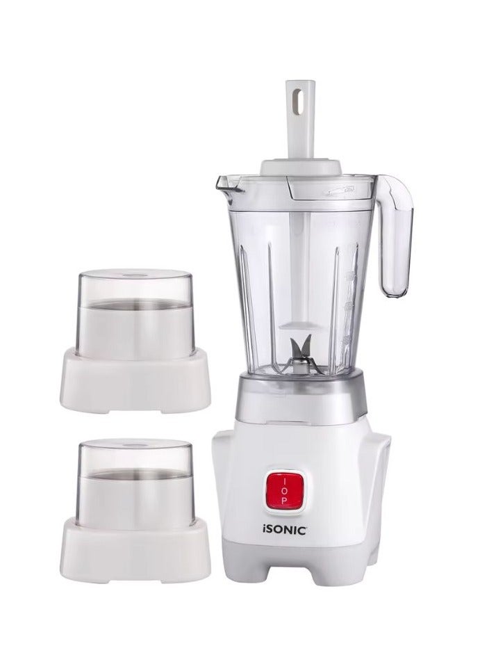 iSONIC Blender with Grinder Mill & Chopper Mill, 1.25L Jar, 2-Speed with Pulse Function, Durable Plastic Build, Multi-Purpose for Smoothies, Juices & Food Prep, 1.25 L 450 W IB703-White - Image 4