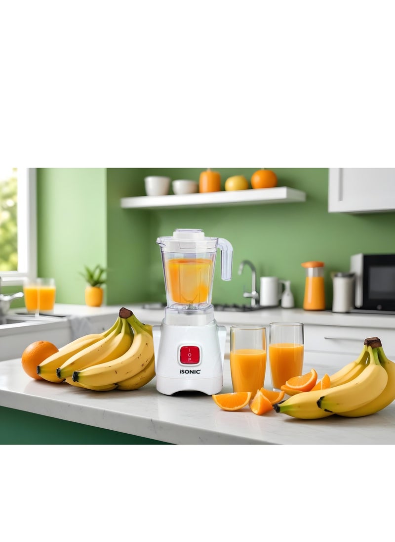 iSONIC - 3 In 1 Unbreakable Blender with Jar & Cups | 1.25L, 450W | Smoothie Maker with 2 Attachments | One Speed & Pulse | 2-Year Warranty | Model IB703 - Image 1