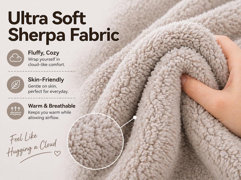 Reafort Ultra Soft Sherpa Euro Sham Pillow Cover 26" x 26", Plush Fluffy Decorative Cushion Cover with Zipper Closure, Cozy Faux Fur Throw Pillow Case (Taupe, 26"x26" Euro Sham) - Image 3