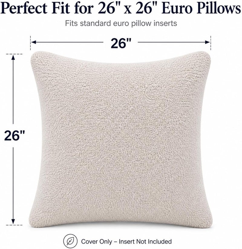 Reafort Ultra Soft Sherpa Euro Sham Pillow Cover 26" x 26", Plush Fluffy Decorative Cushion Cover with Zipper Closure, Cozy Faux Fur Throw Pillow Case (Taupe, 26"x26" Euro Sham) - Image 2