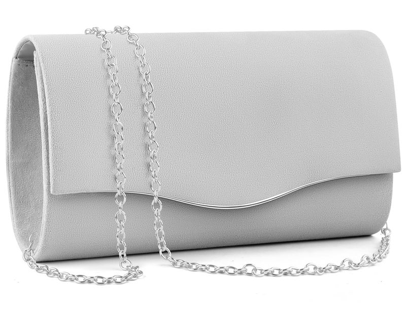 TINDTOP Clutch Purses for Women, Formal Evening Bags Suede Shoulder Envelope Party Handbags Wedding Cocktail Prom Clutches (Silver) - Image 1
