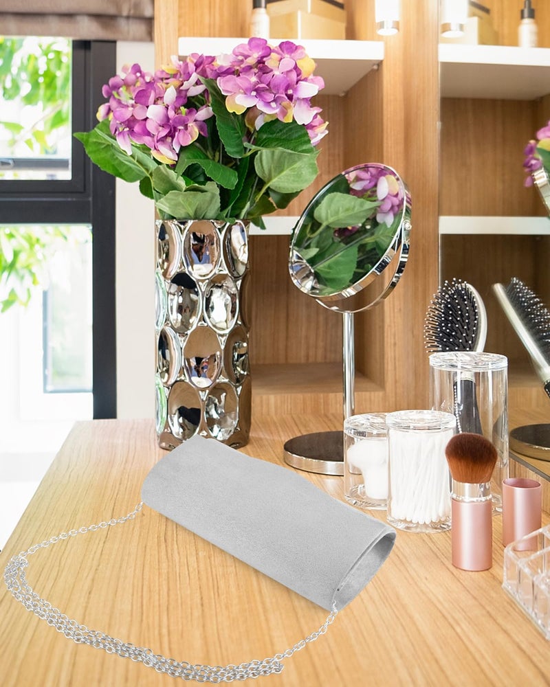 TINDTOP Clutch Purses for Women, Formal Evening Bags Suede Shoulder Envelope Party Handbags Wedding Cocktail Prom Clutches (Silver) - Image 3