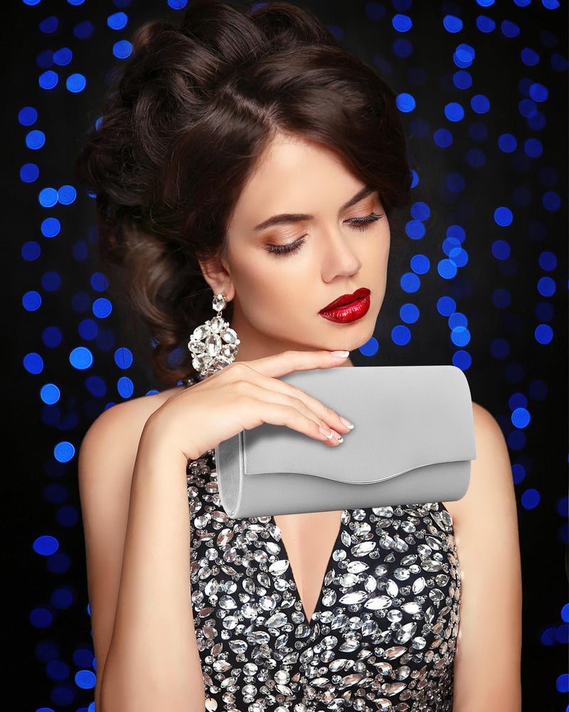 TINDTOP Clutch Purses for Women, Formal Evening Bags Suede Shoulder Envelope Party Handbags Wedding Cocktail Prom Clutches (Silver) - Image 2