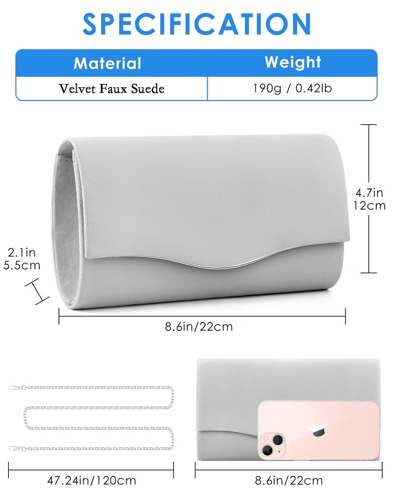 TINDTOP Clutch Purses for Women, Formal Evening Bags Suede Shoulder Envelope Party Handbags Wedding Cocktail Prom Clutches (Silver) - Image 4