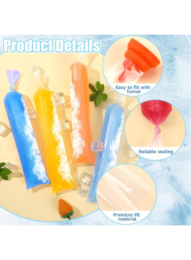 160 Ice Lolly Bags Disposable Ice Popsicle Mold Bags, Freezer Tubes Ice Cream Mold Bags Easy to Fill for Snacks Yogurt Juice Fruit Ice Candy Pops Comes with Funnel (2 x 12 Inch) - Image 3