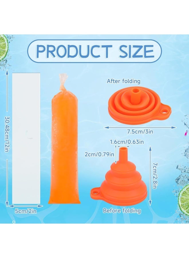 160 Ice Lolly Bags Disposable Ice Popsicle Mold Bags, Freezer Tubes Ice Cream Mold Bags Easy to Fill for Snacks Yogurt Juice Fruit Ice Candy Pops Comes with Funnel (2 x 12 Inch) - Image 2