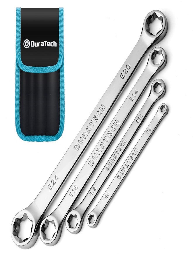 DURATECH 4-Piece E-Torx Wrench Set, Double Box End Wrench Set, CR-V Steel, Including E6*E8, E10*E12, E14*E18 and E20*E24, Organized in Pouch - Image 1