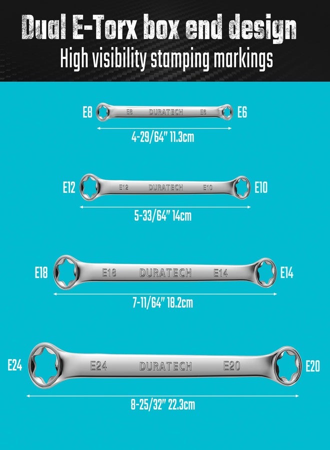 DURATECH 4-Piece E-Torx Wrench Set, Double Box End Wrench Set, CR-V Steel, Including E6*E8, E10*E12, E14*E18 and E20*E24, Organized in Pouch - Image 5