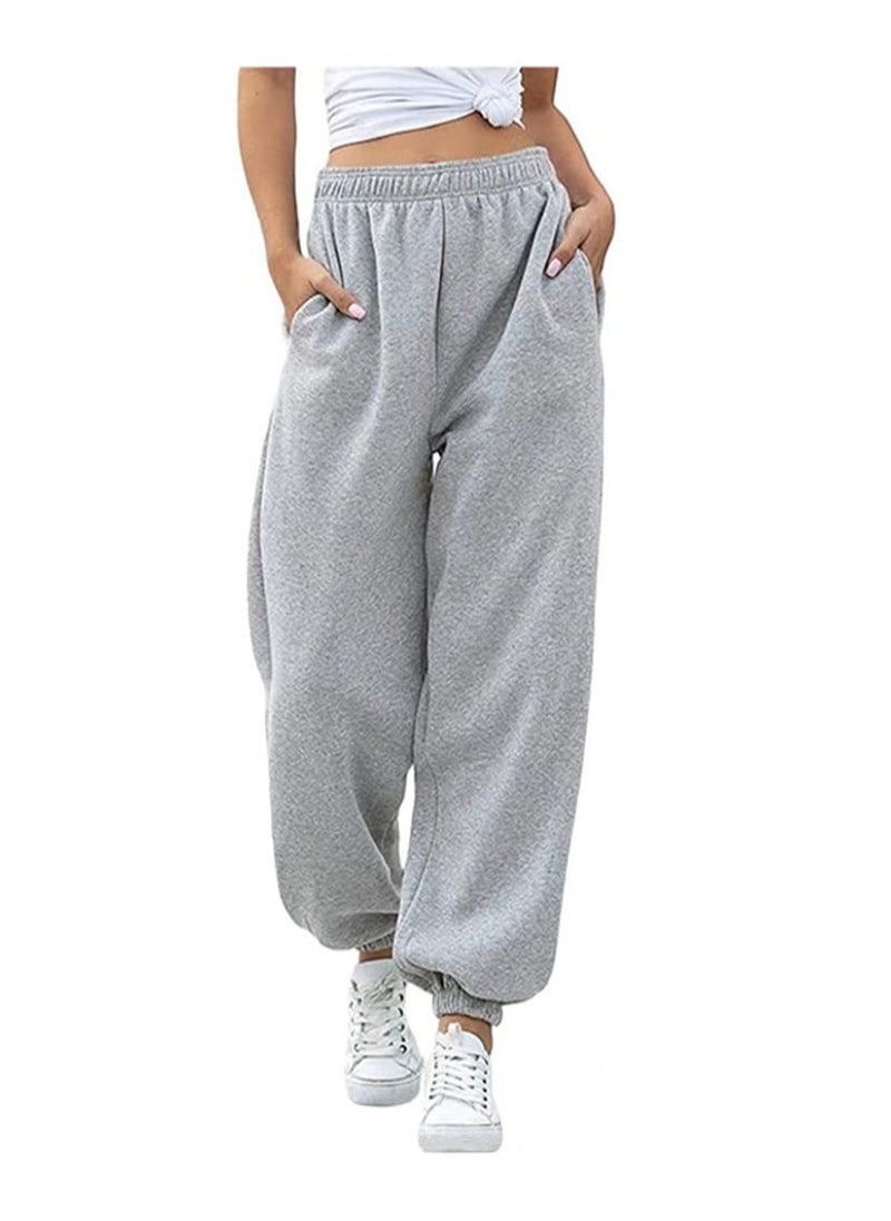 NIBEMINENT Women's Cinch Bottom Sweatpants Pockets High Waist Sporty Gym Athletic Fit Jogger Pants Lounge Trousers Grey  - Image 1