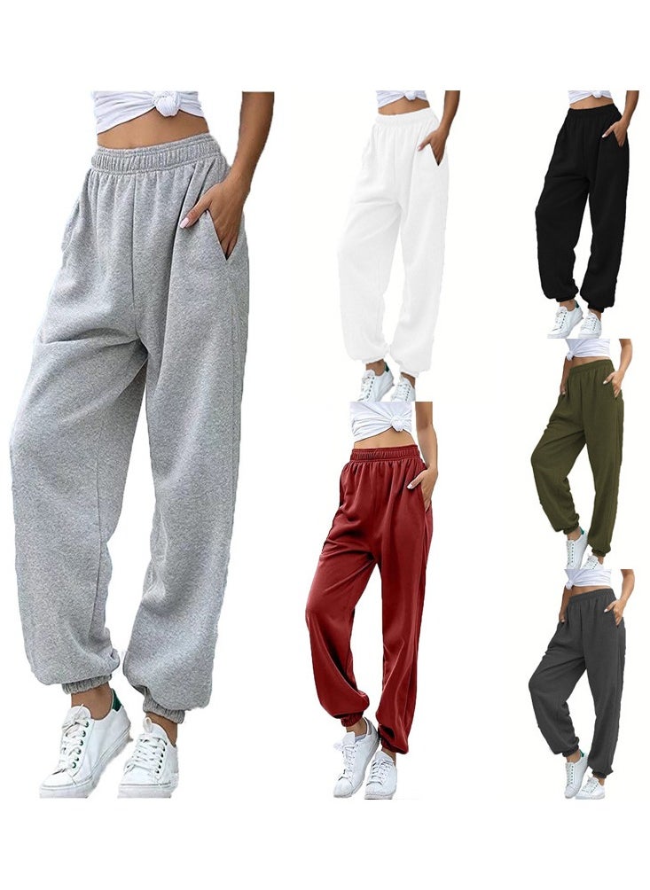 NIBEMINENT Women's Cinch Bottom Sweatpants Pockets High Waist Sporty Gym Athletic Fit Jogger Pants Lounge Trousers Grey  - Image 2